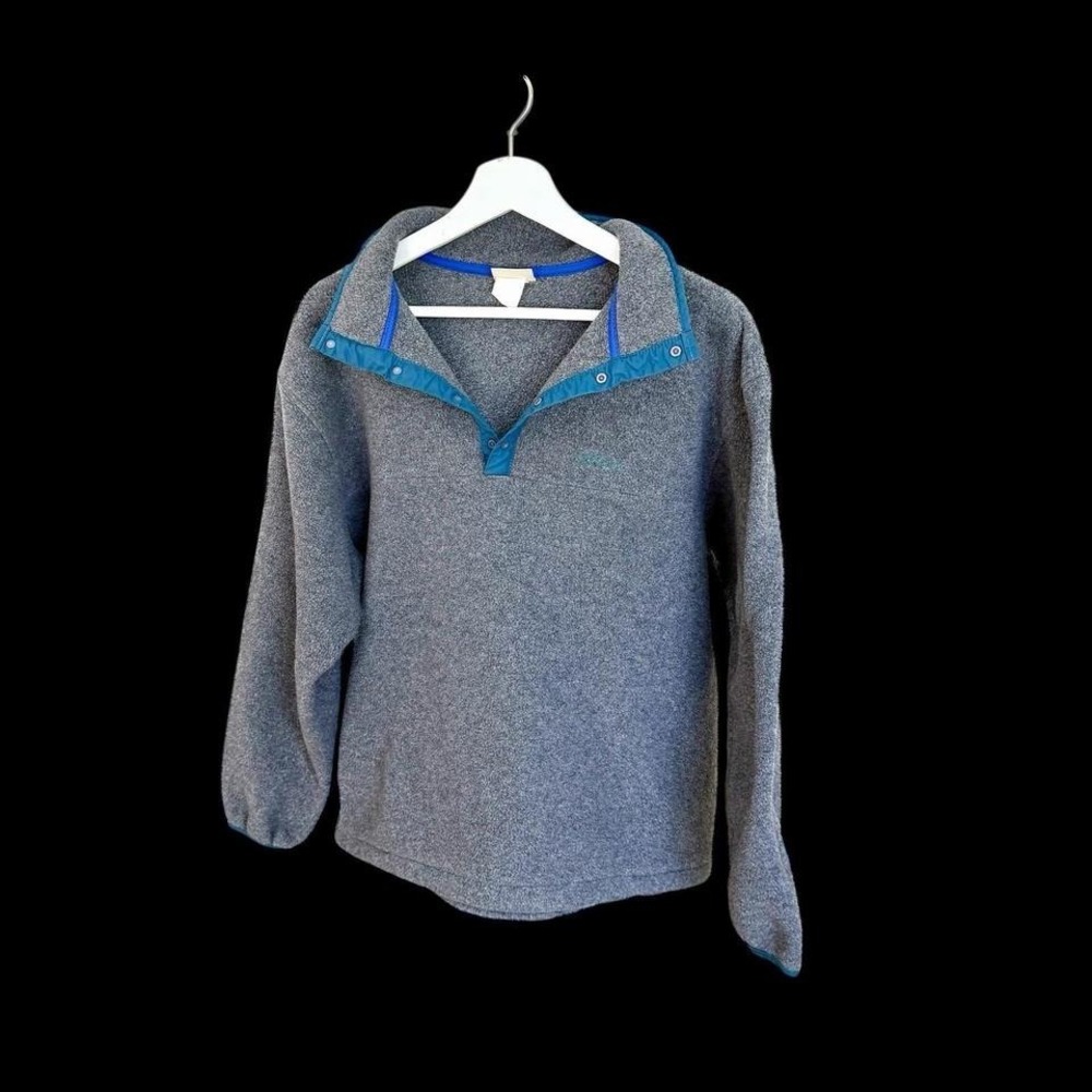 Vintage 70's LL Bean Fleece Pullover Grey Sz Med/Large 1/4 Snap